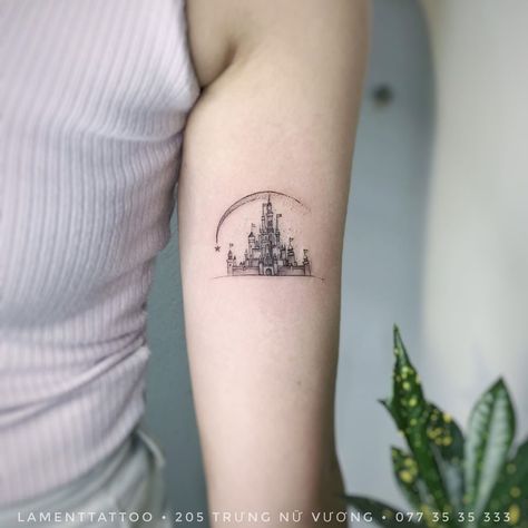 Disney Line Tattoo, Disney Jpg, Tattoo Hidden, Walt Disney Castle, Disney Castle Tattoo, Mastectomy Tattoo, Castle Tattoo, Disney Princess Tattoo, Princess Tattoo