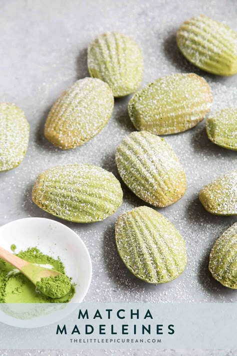 Matcha Madeleines - The Little Epicurean Matcha Madeleines, Madeline Cookies Recipe, Madeleine Recipes, Madeline Cookies, Madeleine Recipe, Matcha Dessert, Madeleine Cookie, Matcha Cookies, Green Tea Recipes