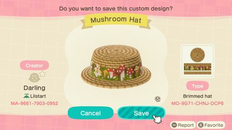 Acnh Clothing Codes Summer, Animal Crossing Summer Outfit, Animal Crossing Hat Designs, Acnh Hat Design Codes, Acnh Hats, Cottagecore Acnh, Acnh Fashion, Ac Codes, Forest Dress