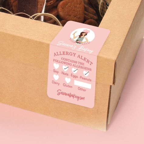 Home Bakery Essentials, Bakery Stickers Ideas, Bakery Merchandise Ideas, Tangled Treats, Cake Sticker Design, Pink Bakery Aesthetic, At Home Bakery Business, Ingredients Design, Bakery Cart