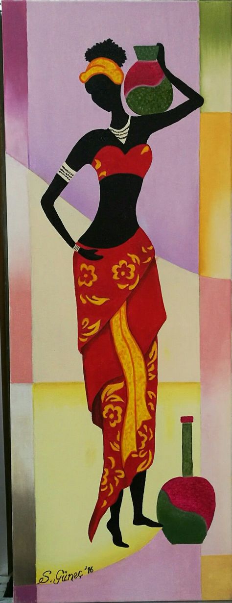 African Drawings, African Women Painting, African Women Art, Afrique Art, African Paintings, Funny Fruit, Afrikaanse Kunst, African Art Paintings, Black Art Painting