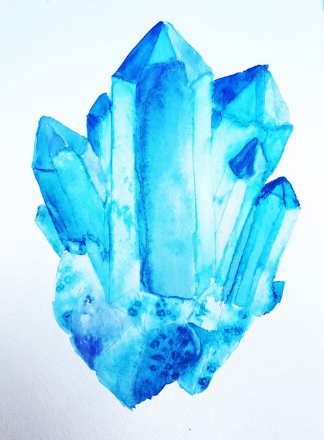 Watercolor Jewelry, Crystal Drawing, Painting Details, Crystal Clusters, Gem Art, First Then, Gems Art, Watercolor Blue, Himalayan Salt