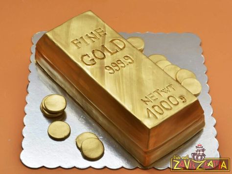 Gold bar cake Golden Birthday Cakes, Rodjendanske Torte, Starbucks Birthday, Golden Birthday Parties, Succulent Cake, 25th Birthday Cakes, Bar Cake, Birthday Cake For Husband, Realistic Cakes