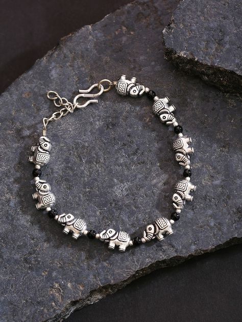 Beaded Elephant, Oxidized Silver Bracelet, Silver Jewellery Indian, Silver Bracelets For Women, Elephant Bracelet, Indian Jewellery Design Earrings, Silver Elephants, Indian Jewelry Sets, Silver Jewelry Design