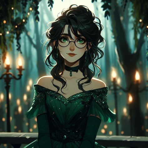 Fem Harry Potter Fanart, Slytherin Girl Fanart, Female Harry Potter Fan Art, Fem Harry Potter, Female Harry Potter, Fem Harry, Black Hair Green Eyes, Draco Malfoy Fanart, Harry Potter Oc