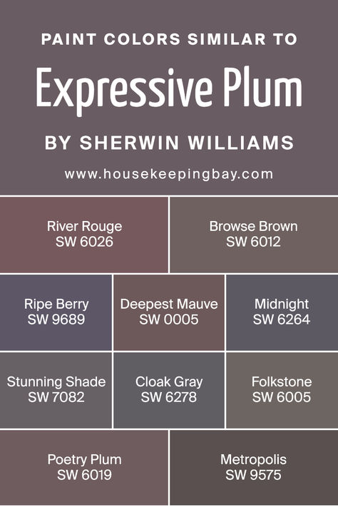 colors_similar_to_expressive_plum_sw_6271 Shades Of Plum Colour Palettes, Plum Room Ideas, Plum Wall Color, Plum Dining Room, Plum Office, Expressive Plum, Sherwin Williams Coordinating Colors, Plum Room, Plum Bathroom