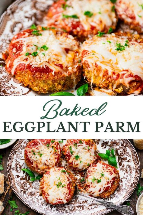 My grandmother's easy baked eggplant Parmesan recipe is a delicious vegetarian dinner with just 15 minutes of prep! This recipe simplifies the classic Italian dish for a quick-prep, family-friendly weeknight meal. Serve it with a side of spaghetti, a simple green salad, and a basket of garlic bread. Eggplant Dinner, Baked Eggplant Parmesan, Dinner Suggestions, Delicious Vegetarian Dinner, Eggplant Recipes Easy, Eggplant Parmesan Baked, Eggplant Recipes Parmesan, Dinner Vegetarian, Easy Vegetarian Dinner