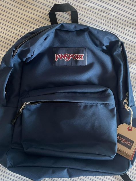 Cute Jansport Backpacks For School, Jansport Blue Backpack, Navy Jansport Backpack Aesthetic, Dark Blue Jansport Backpack, Jansport Navy Blue Backpack, Navy Blue Backpack Aesthetic, Navy Jansport Backpack, Navy School Supplies, Navy Blue Jansport Backpacks