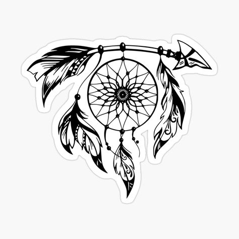 Get my art printed on awesome products. Support me at Redbubble #RBandME: https://www.redbubble.com/i/sticker/Arrow-Dreamcatcher-by-LaainStudios/143313436.EJUG5?asc=u Dream Catcher Decal, Hanging Feathers, Arrow Sticker, Native American Tattoo Designs, Native American Tattoo, Dreamcatcher Design, Dreamcatcher Tattoo, Tattoos And Piercings, Boho Bohemian