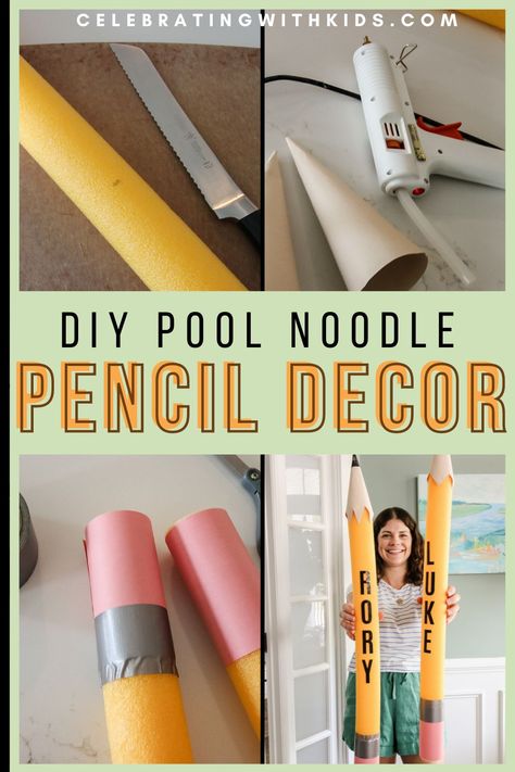 How to Make a Pool Noodle Pencil Pencil Decoration, Giant Pencil, Pool Noodle, Diy Pool, Pool Noodles, First Day Of School, Classroom Decor, First Day, The School