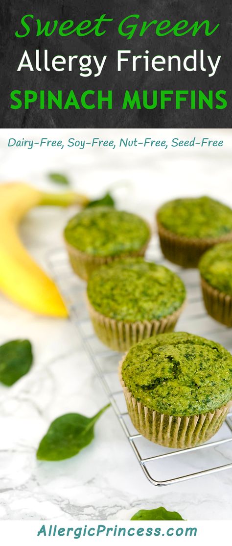 SWEET GREEN SPINACH MUFFINS (DAIRY FREE) - ALLERGIC PRINCESS Muffins Dairy Free, Dairy Free Waffles, Peanut Free Desserts, Princess Food, Spinach Muffins, Food Allergies Awareness, Cuisinart Food Processor, Healthy Breakfasts, Allergy Free Recipes