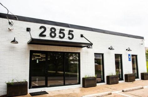 Metal Commercial Building Exterior, Rustic Facade Design, White And Black Commercial Building, Black And White Exterior Commercial Building, Farmhouse Commercial Building, White Commercial Building Exterior, Exterior Store Front Ideas, Metal Commercial Buildings, Exterior Facade Design Commercial