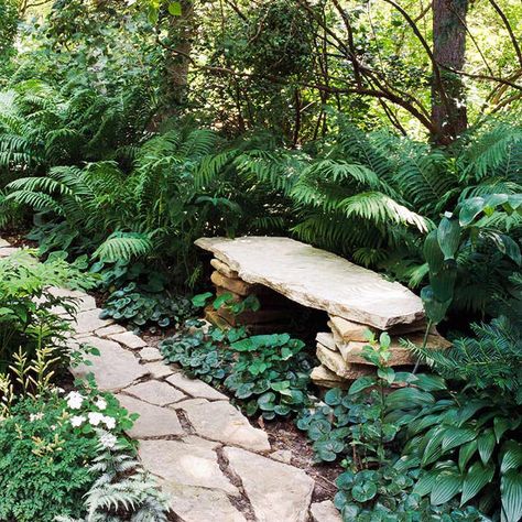 stacked stone bench ~ great idea Stone Bench, Stone Path, The Secret Garden, Woodland Garden, Garden Pathway, Stacked Stone, Garden Seating, Garden Structures, Garden Bench