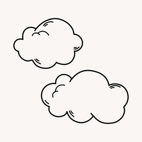 Cloud Doodle, Cloud Outline, Black White Illustration, Doodle Clipart, Cloud Stickers, Cloud Drawing, White Illustration, Paper Embroidery, White Clouds