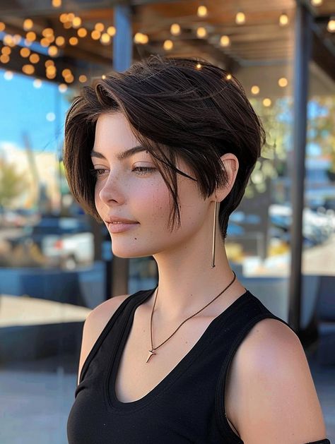 Chic Short Haircuts 2024 for Women: Layered & Stylish Styles For Thick Hair, Bangs Highlights, Deep Brown Hair, Medium Short Haircuts, Haircuts 2024, Chic Short Haircuts, Short Shaved Hairstyles, Cool Hairstyles For Girls, Womens Haircuts Medium