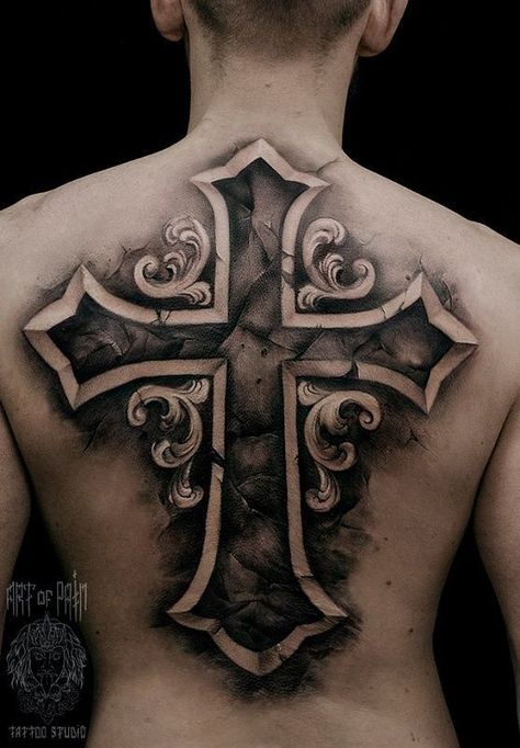 Let’s show your allegiance to Christianity with the 15 cross tattoo ideas for men. We prepared stylish designs and their meanings for religious people. Look through their symbolism and get ready to book an appointment. Cross Tattoo On Back, Cross Tattoo Ideas For Men, Tattoo Design Black And Grey, Back Cross Tattoos, Cool Cross Tattoos, Traditional Chicano Tattoos, Cross With Wings Tattoo, 44 Tattoo, Cross Tattoo Ideas