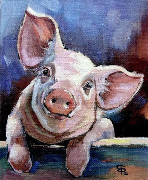 Cow Paintings On Canvas, Pig Artwork, Farm Animal Paintings, Farm Prints, Farm Animal Painting, Pig Painting, Pig Drawing, Korean Painting, Farm Paintings