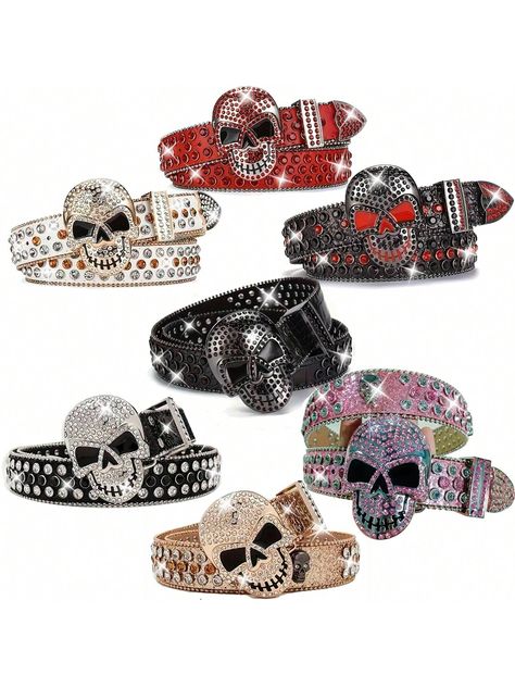 Gothic Skull Buckle Y2K Belt Sparkling Rhinestone Sequins Leather Belt Hip Hop Jeans Pants Belt Ladies Girls Men BoysI discovered amazing products on SHEIN.com, come check them out! Belt Y2k, Y2k Skull, Y2k Belt, Hip Hop Jeans, Gothic Skull, Rhinestone Belt, Guys And Girls, Amazing Products, Belt Buckles