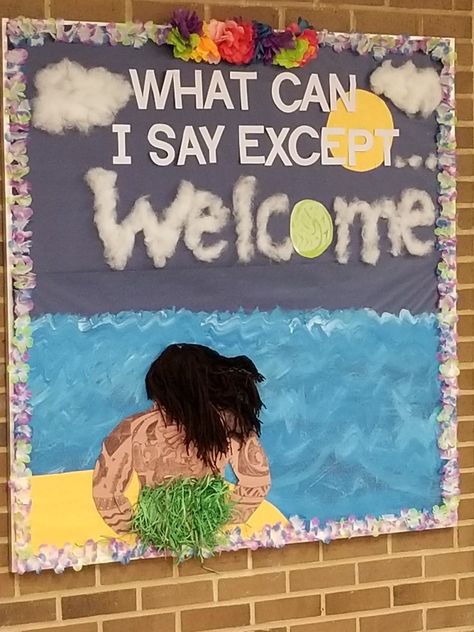 #moana #ra #board Moana Classroom Decorations, Moana Bulletin Board, Moana Classroom Theme, Disney Library, Beach Classroom, Homecoming Poster Ideas, Nautical Classroom, Disney Themed Classroom, Ra Themes