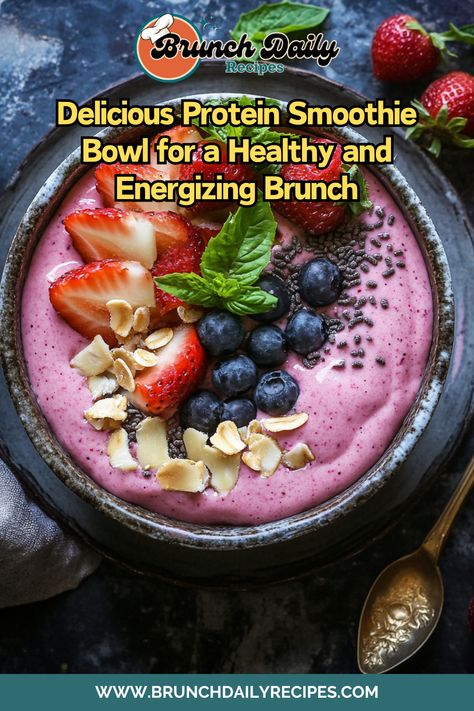 Power up your day with this protein-packed smoothie bowl! Perfect for a healthy brunch. What’s your favorite smoothie topping? #SmoothieBowl #HealthyBrunch #ProteinBrunch Smoothie Bowl Protein, Protein Fruit Smoothie Bowl, Arbonne Smoothie Bowl Recipes, Protein Smoothie Bowl, Healthy Brunch, Protein Smoothie, Brunch Ideas, Daily Meals, Smoothie Bowl