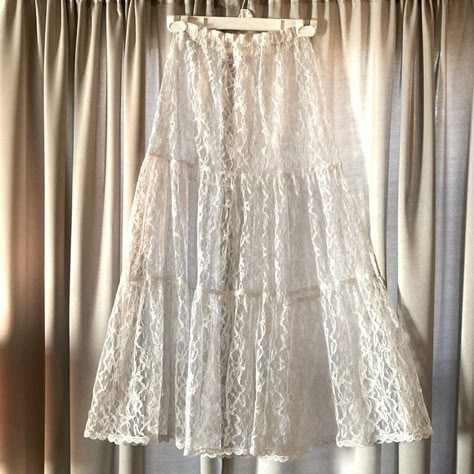 MADONNA FANS! 80’s White lace, sheer with elastic waist skirt. White Sheer Skirt, Sheer Lace Skirt, Cream Lace Skirt Outfit, Sheer White Skirt, White Lace Long Skirt, White Long Lace Skirt, Diy Lace Skirt, White Lace Skirt Outfit, Long White Lace Skirt