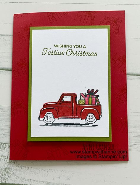 Come join me over on my blog where I share the details of this card along with measurements. Easy Stamps, Scoring Board, Create Christmas Cards, Stamped Christmas Cards, Christmas Paper Crafts, Stampin Up Christmas Cards, Custom Envelopes, Stampin Up Christmas, Christmas Truck