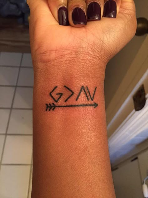 God is greater than the ups and downs                                                                                                                                                                                 More Wrist Tattoos Quotes, 27 Tattoo, Faith Tattoo On Wrist, Faith Tattoo, Omerta Tattoo, God Tattoos, Religious Tattoo, Best Tattoos For Women, Religious Tattoos