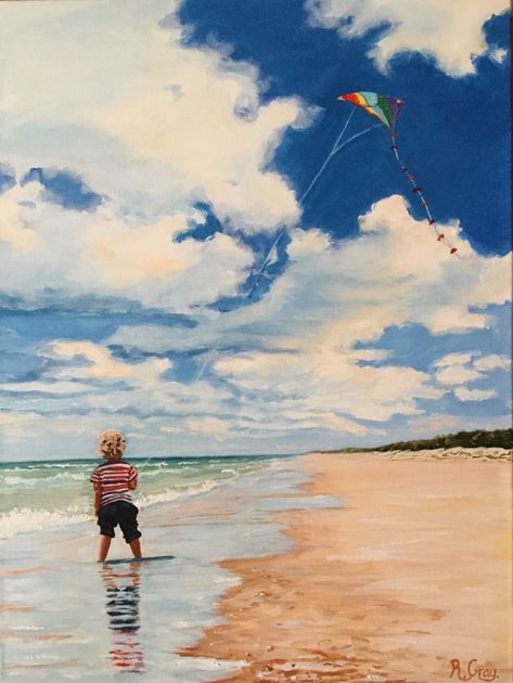 Kite Painting, Kite Art, Kite Flyer, Romantic Paintings, People Portrait, Portrait Landscape, Beach Watercolor, Time Painting, Palm Coast