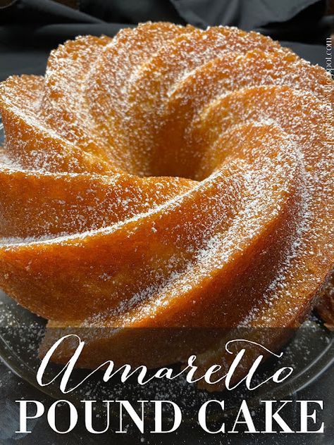 Almond Bundt Cake Recipes Easy, Cherry Almond Pound Cake, Desserts With Amaretto, Cinnamon Pound Cake Recipes, Almond Amaretto Pound Cake, Almond Amaretto Cake, Amaretto Bread, Amaretto Pound Cake Recipe, Amaretto Bundt Cake