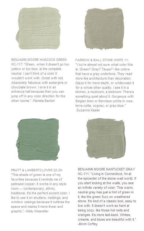 Benjamin Moore Nantucket Gray - Interiors By Color (1 interior decorating idea) Benjamin Moore Hancock Green, Safe Green Paint Color, Hancock Green Benjamin Moore, Bm Nantucket Gray, Nantucket Gray, Emerald Green Paint, Designer Paint Colors, Swedish Furniture, Paint Color Schemes