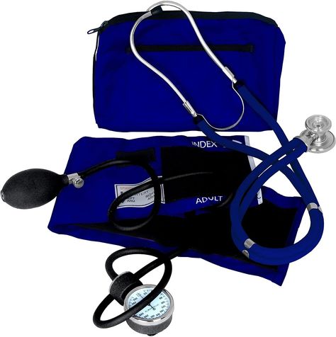 A DELUXE KIT PERFECT FOR DOCTORS & NURSES - Two pieces of high quality medical equipment come bundled together in one convenient package. Dixie EMS offers their high quality aneroid sphygmomanometer adult blood pressure cuff along with a sprague rappaport stethoscope. In addition, your order comes with a complete accessory kit and a deluxe carrying case. Doctor Supplies, Metal Gauge, Good Blood Pressure, Blood Pressure Monitors, Blood Pressure Cuff, Medical Equipment, Accessory Pouch, Carrying Case, Blood Pressure