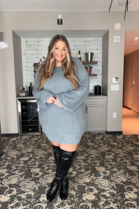 Elevate your everyday with this trendy plus-size essential! This fit gives casual chic and laid-back comfort, and celebrates style in every curve. Embrace the confidence of versatile pieces that effortlessly take you from day to night. Discover the perfect blend of fashion and comfort for your daily adventures. 🌟 #CurvyStyle #EverydayFashion #PlusSizeConfidence #EffortlessElegance Plus Size Sweater Dress Outfit, Plus Size Sweater Dress, Plus Size Sweater, Plus Size Style, Sweater Dress Outfit, Sweater Dress Women, Plus Size Sweaters, Dress Outfit, Trendy Plus Size