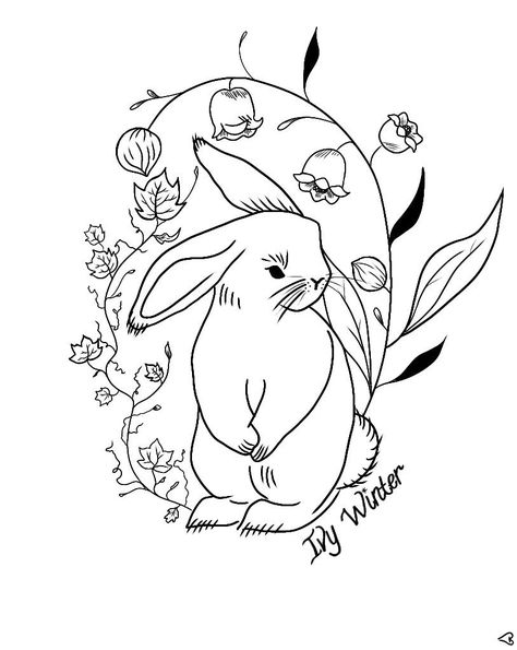 Vines Tattoo Stencil, Bunny Tattoo Design, Vines Tattoo, Winter Bunny, Strawberry Bunny, Bunny Coloring, Rabbit Pictures, Bunny Tattoos, Rabbit Tattoos