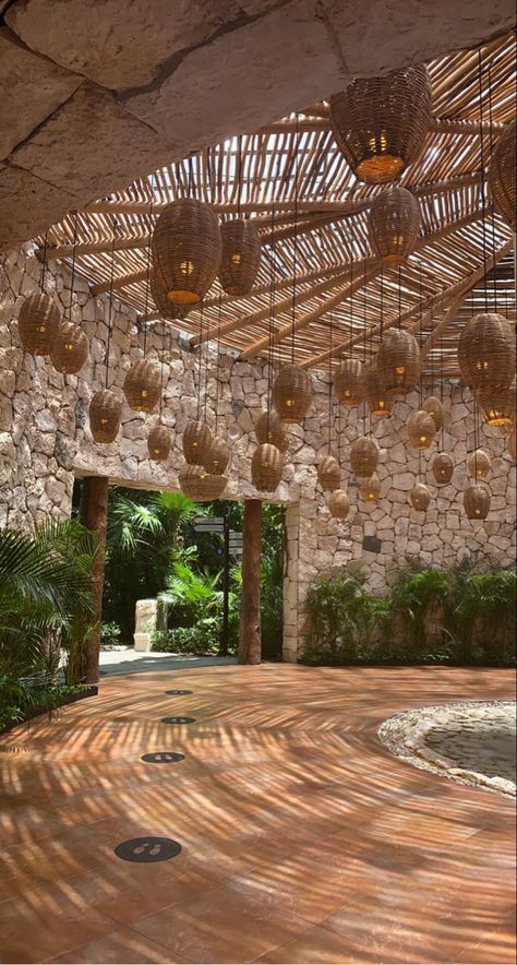 Eco Cafe Design, Tulum Music Festival, Pakistan Home, Outdoor Restaurant Design, Beautiful Outdoor Living Spaces, Roof Ceiling, Yoga Studio Design, Natural Bathroom, Earthy Home