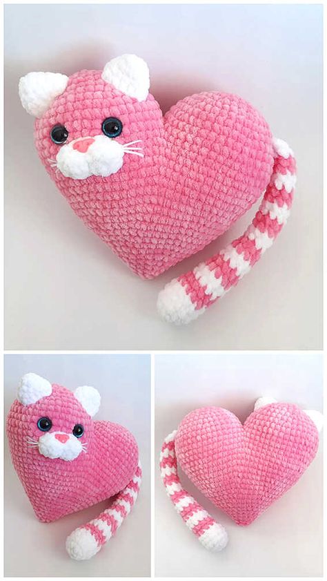 Kat Haken, Crochet Valentine Patterns, Amigurumi Minta, Crochet Unique, Crochet Cushion Cover, Valentines Patterns, Crochet Cat Pattern, Easy Crochet Blanket, Pola Amigurumi