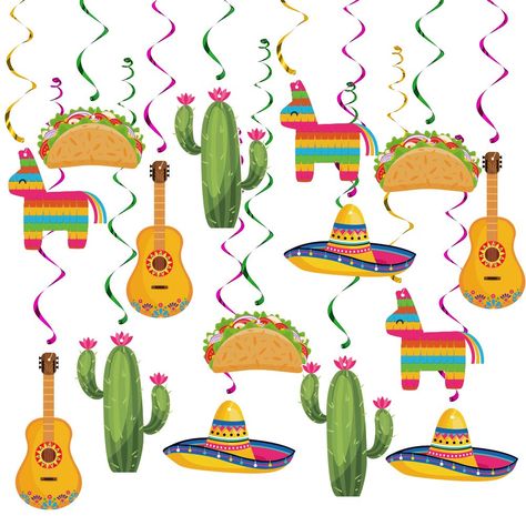 PRICES MAY VARY. Perfect Mexican-themed Party Decoration - Decorate your Mexican Fiesta birthday party event with these loving Mexican Fiesta Hanging Swirl to make a huge hit, which will make your Mexican Fiesta party a celebration worth remembering. What Will You Get - 20 Pack Set (Including pre-strung 20Pcs foil swirls + 20Pcs Cutout) Mexican Fiesta Hanging Swirl cutouts with 5 different designs, (Mexican Chicken Roll, Mexican sombrero, Cactus, Mexican Cinco Rainbow Donkeys, Guitar). Premium Q Taco Twosday Birthday, Taco Fest, Mexican Fiesta Party Decorations, Mexican Fiesta Birthday Party, Mexican Theme Party Decorations, Cactus Party Decor, Taco Twosday, Mexican Party Decorations, Mexican Fiesta Party