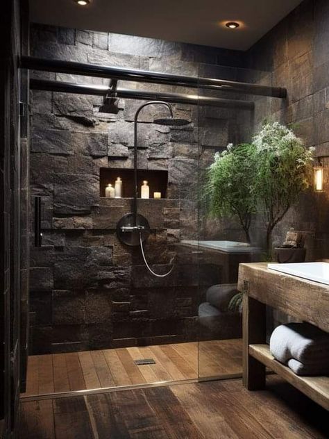 Dröm Hus Planer, Timeless Bathroom, Cabin Bathrooms, Rustic Bathroom Designs, Rustic Bathrooms, Stone Walls, Bathroom Inspiration Decor, Hus Inspiration, Dream Bathrooms