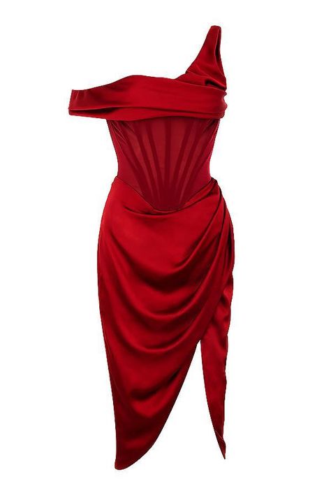 Corset Midi Dress, Red Corset, Split Dress, Jairzinho, Dress Crafts, Satin Midi Dress, Basic Outfits, Asymmetrical Dress, Corset Dress