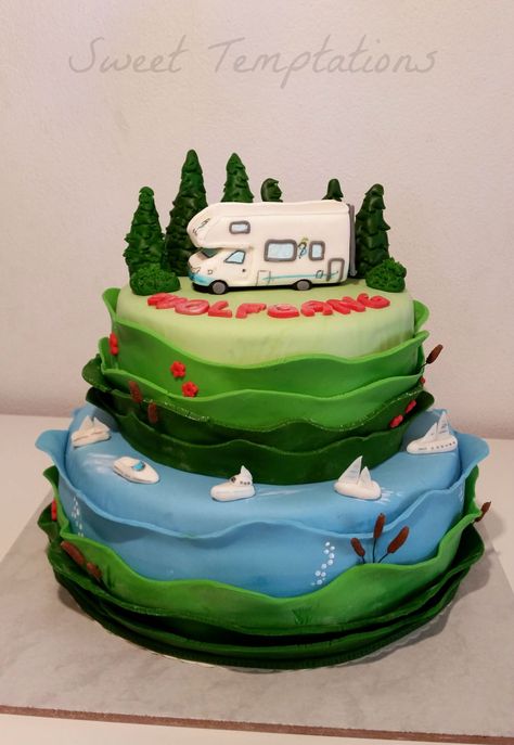 Camper Cake  on Cake Central Happy Camper Birthday Cake, Camper Birthday Cake, Camper Cake, Caravan Cake, Camper Cakes, One Happy Camper Birthday, Camping Cakes, 20 Birthday Cake, One Happy Camper