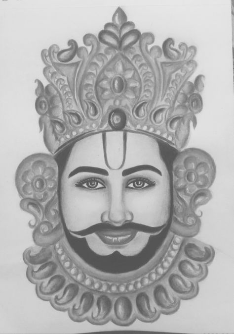 Khatu Shyam Sketch, Khatu Shyam Baba, Anime Bodies, Khatu Shyam Ji, Drawing Anime Bodies, Pencil Sketches Easy, Shyam Baba, Embroidered Canvas Art, Sketch Images