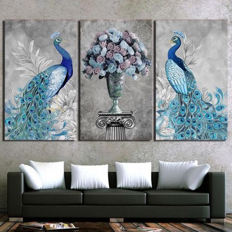 Peacock Canvas, Peacock Wall Art, Flower Canvas Wall Art, Peacock Pattern, 3 Piece Canvas Art, Modern Art Paintings, Pattern Wall, Canvas Decor, Canvas Art Wall Decor