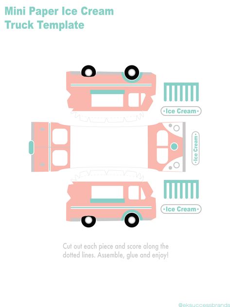 Make this cute ice cream truck with this FREE template! Ice Cream Truck Printable, Food Truck Template Free Printable, Paper House Diy, Food Truck Project, Truck Template, Lemon Food, Craft Ideas With Paper, Truck Crafts, Cool Crafts For Kids