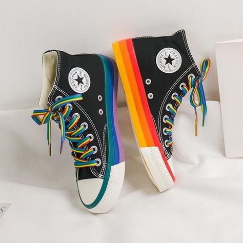 Women High Top Sneakers, Rainbow Sneakers, Aesthetic Shoes, Swag Shoes, Converse Sneakers, Casual Shoes Women, Converse Shoes, Lace Up Shoes, Canvas Shoes