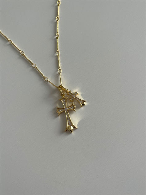 gold double cross and angle necklaces from evryjewels Double Cross Necklace, Favorite Products, Cross Necklace, Necklaces, Gold