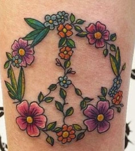 Flower Peace Sign Tattoo, Peace Symbol Tattoo, Signs Tattoo, Peace Sign Tattoo, Peace Sign Art Hippie, Flower Peace Sign, Peace Sign Tattoos, Hippie Tattoo, Matching Best Friend Tattoos