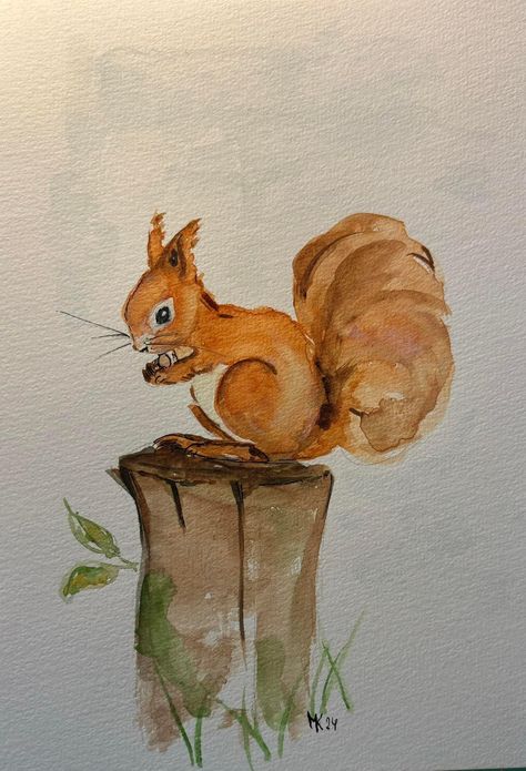 Watercolour Squirrel, Christmas Karten, Squirrel Watercolor, Squirrel Drawing, Watercolor Cute, Painting Art Lesson, Images Vintage, Watercolor Art Lessons, Hand Painting Art