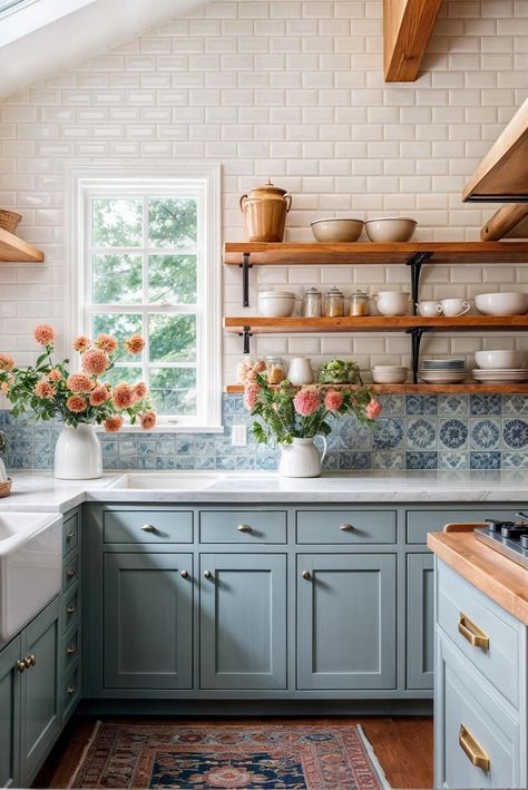 Bright Kitchen Colors, Small Kitchen Colors, Cottage House Interior, Colourful Kitchen, Quirky Kitchen, Kitchen Colour Schemes, Bright Kitchens, Up House, Kitchen Color