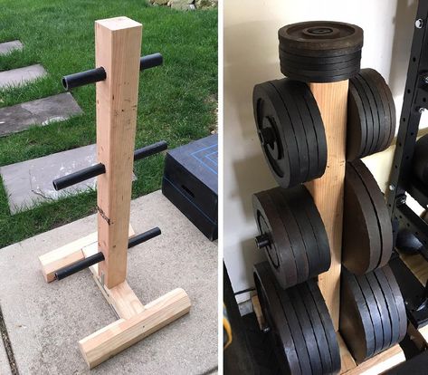 Weight Plate Storage, Garage Storage Diy, Small Home Gyms, Diy Garage Cabinets, Home Made Gym, Home Gym Storage, Home Gym Basement, Building A Home Gym, Gym Organizer