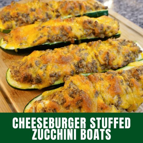 Cheeseburger Stuffed Zucchini Boats, Grilled Zucchini Boats, Gameday Snacks, Beef Entrees, Stuffed Zucchini Boats, Keto Zucchini, Keto Beef, Salsa Verde Chicken, Burger Seasoning