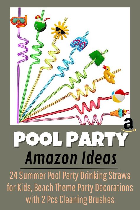 The package contains 24 summer pool party theme straws and 2 pcs cleaning brushes, suitable for kids and adults. The colors are rich and add to the fun of summer drinks. Perfect for pool party decorations, beach party decorations, pool party favors for kids or summer gifts for kids, pool party goodie bag stuffers. Pool Party, Pool Party Ideas, Pool Party Outfit, Pool Party Decoration, Pool Party Food, Pool Party Aesthetic, Pool Party Food Ideas, Pool Party Snacks. Pool Party Favors For Kids, Summer Pool Party Decorations, Pool Party Snacks, Kids Pool Party, Pool Party Drinks, Beach Theme Party Decorations, Beach Theme Party, Aesthetic Pool, Night Pool Party